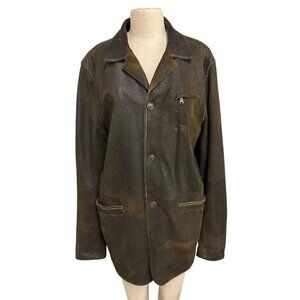 Vintage Gimos Italy Mens Leather Jacket Distressed Brown Button Front 3 Pockets
